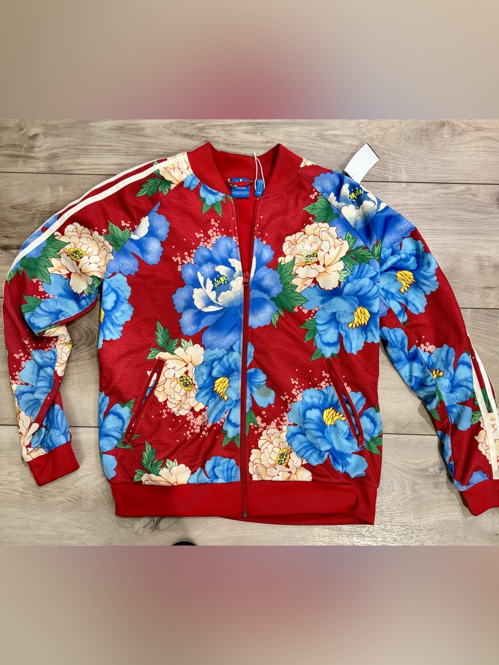 adidas Kids Floral Track Jacket — Red & Blue